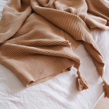 Load image into Gallery viewer, Textured Raised Stripes Rib Knit Throw Blanket with Tassels 50x60