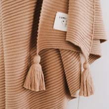 Load image into Gallery viewer, Textured Raised Stripes Rib Knit Throw Blanket with Tassels 50x60