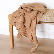 Load image into Gallery viewer, Textured Raised Stripes Rib Knit Throw Blanket with Tassels 50x60