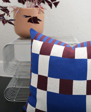 Load image into Gallery viewer, Cobalt & Merlot Knit Pillow Cover – Bold Color-Block Design | Studio Grid Series