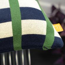 Load image into Gallery viewer, Contrast Stripe Knit Pillow Cover – Navy & Green Color Block | Studio Grid Series