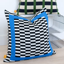 Load image into Gallery viewer, Optic Check Pillow Cover - Checkerboard with Azure Frame | Studio Grid Series
