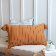 Load image into Gallery viewer, Ribbed Lumbar Pillow Cover with Tassels 14x22