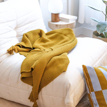 Load image into Gallery viewer, Textured Raised Stripes Rib Knit Throw Blanket with Tassels 50x60