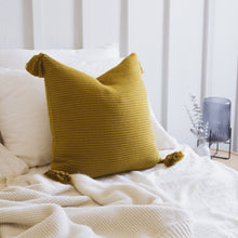 Load image into Gallery viewer, Raised Stripes Textured Rib Knit Throw Pillow Cover with Tassels
