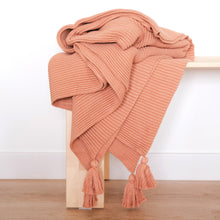 Load image into Gallery viewer, Textured Raised Stripes Rib Knit Throw Blanket with Tassels 50x60