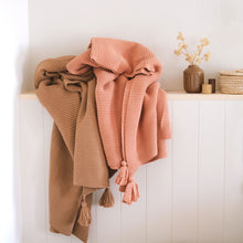 Load image into Gallery viewer, Textured Raised Stripes Rib Knit Throw Blanket with Tassels 50x60