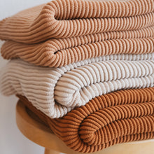 Load image into Gallery viewer, Textured Raised Stripes Rib Knit Throw Blanket with Tassels 50x60