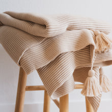 Load image into Gallery viewer, Textured Raised Stripes Rib Knit Throw Blanket with Tassels 50x60