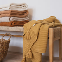 Load image into Gallery viewer, Textured Raised Stripes Rib Knit Throw Blanket with Tassels 50x60