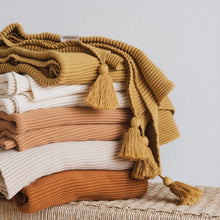 Load image into Gallery viewer, Textured Raised Stripes Rib Knit Throw Blanket with Tassels 50x60