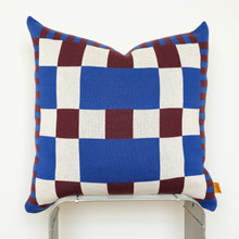 Load image into Gallery viewer, Cobalt &amp; Merlot Knit Pillow Cover – Bold Color-Block Design | Studio Grid Series
