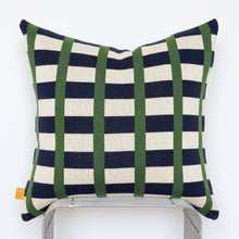 Load image into Gallery viewer, Contrast Stripe Knit Pillow Cover – Navy &amp; Green Color Block | Studio Grid Series

