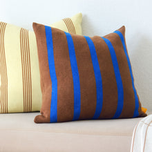 Load image into Gallery viewer, Vertical Stripe Cotton Knit Pillow Cover – Chocolate &amp; Cobalt
