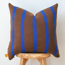 Load image into Gallery viewer, Vertical Stripe Cotton Knit Pillow Cover – Chocolate &amp; Cobalt
