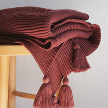 Load image into Gallery viewer, Textured Raised Stripes Rib Knit Throw Blanket with Tassels 50x60
