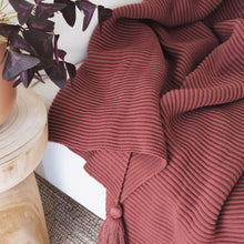 Load image into Gallery viewer, Textured Raised Stripes Rib Knit Throw Blanket with Tassels 50x60
