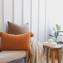 Load image into Gallery viewer, Ribbed Lumbar Pillow Cover with Tassels 14x22
