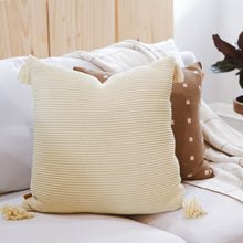 Load image into Gallery viewer, Textured Ribbed Pillow Cover with Tassels
