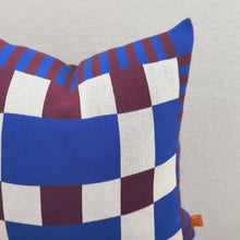 Load and play video in Gallery viewer, Cobalt &amp; Merlot Knit Pillow Cover – Bold Color-Block Design | Studio Grid Series
