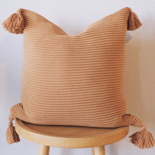 Load image into Gallery viewer, Raised Stripes Textured Rib Knit Throw Pillow Cover with Tassels
