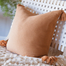 Load image into Gallery viewer, Raised Stripes Textured Rib Knit Throw Pillow Cover with Tassels
