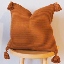 Load image into Gallery viewer, Raised Stripes Textured Rib Knit Throw Pillow Cover with Tassels
