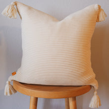 Load image into Gallery viewer, Raised Stripes Textured Rib Knit Throw Pillow Cover with Tassels
