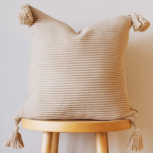 Load image into Gallery viewer, Raised Stripes Textured Rib Knit Throw Pillow Cover with Tassels
