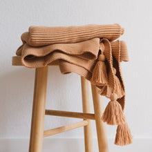 Load image into Gallery viewer, Textured Raised Stripes Rib Knit Throw Blanket with Tassels
