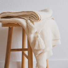 Load image into Gallery viewer, Textured Raised Stripes Rib Knit Throw Blanket with Tassels
