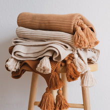 Load image into Gallery viewer, Textured Raised Stripes Rib Knit Throw Blanket with Tassels
