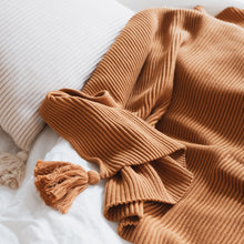 Load image into Gallery viewer, Textured Raised Stripes Rib Knit Throw Blanket with Tassels 50x60
