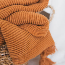 Load image into Gallery viewer, Textured Raised Stripes Rib Knit Throw Blanket with Tassels

