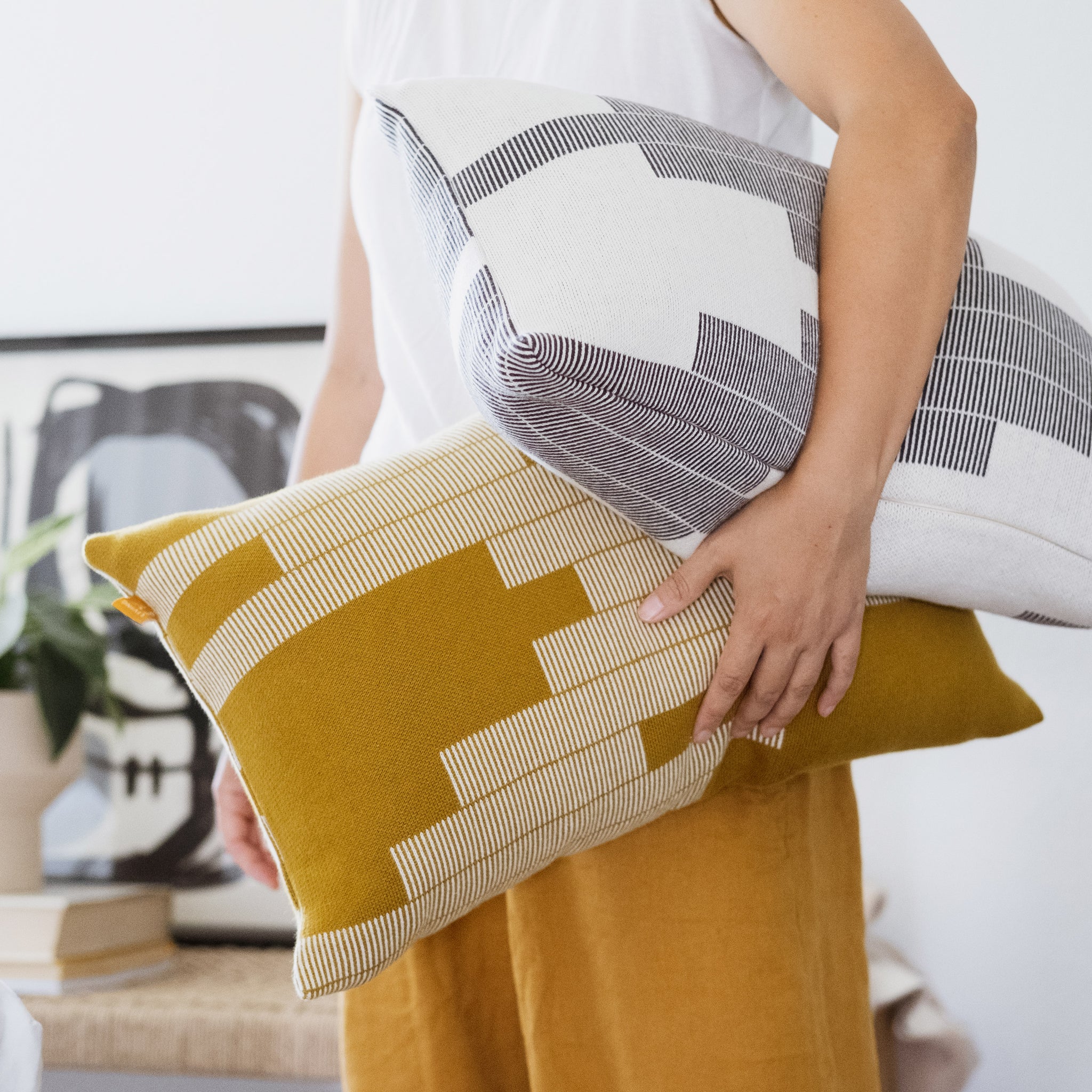 Geometric Cotton Lumbar Pillow Cover – 12x20 14x36 Lumi Living