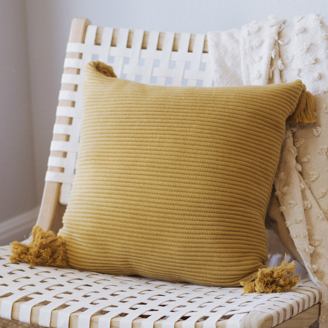Raised Stripes Textured Rib Knit Throw Pillow Cover with Tassels – Lumi  Living